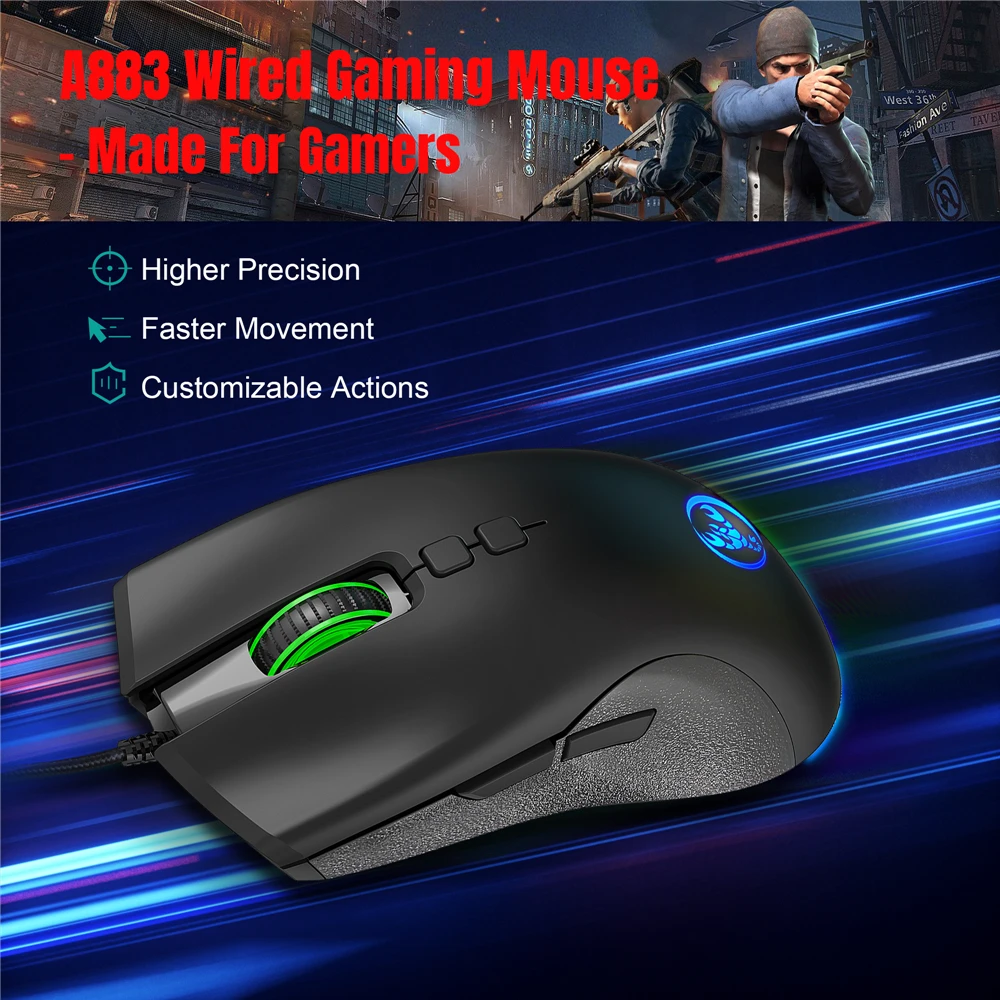 

HXSJ A883 USB Wired Gaming Mouse RGB Gamer Mouses With 4 Adjustable DPI Ergonomic Design For Desktop Laptop 7 Programmable Keys
