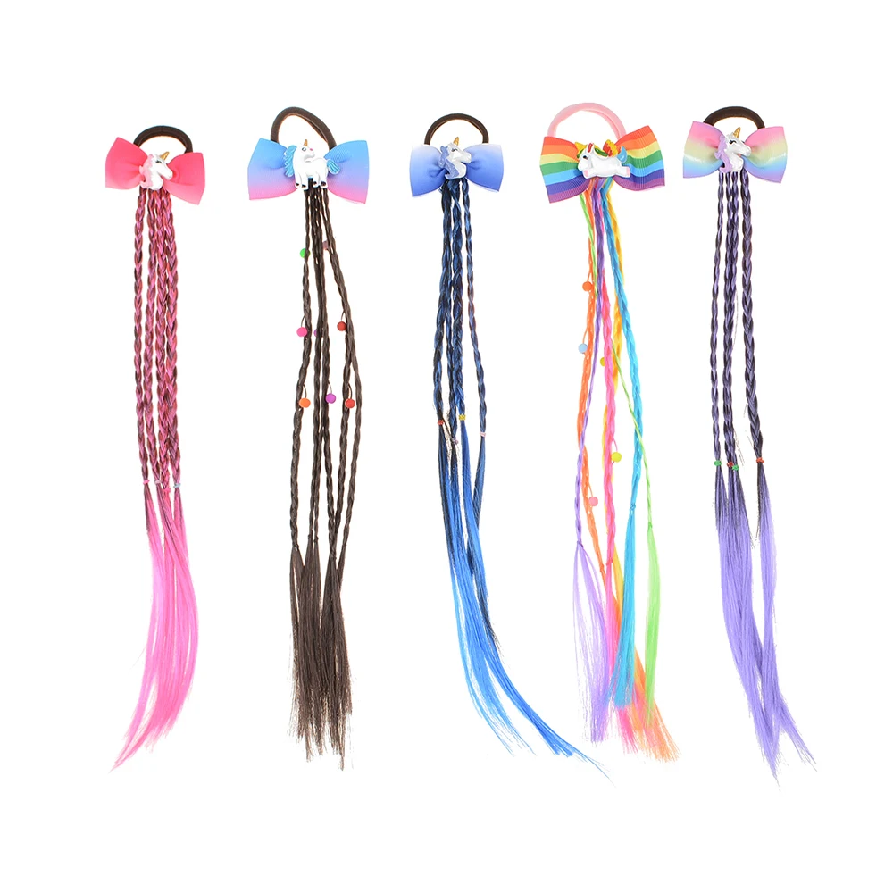 

1pc Girls Unicorn Elastic Hair Band Twist Wig Headband Bohemian Braided Hair Ties For Kid Elastic Rubber Band Hair Accessories