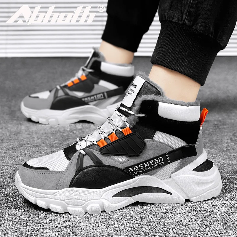 

Abhoth Men Plus Velvet Casual Shoes Warm Comfortable Sneskers Wear-resistant Non-slip High-top Shoes Cotton Shoes Walking Shoes