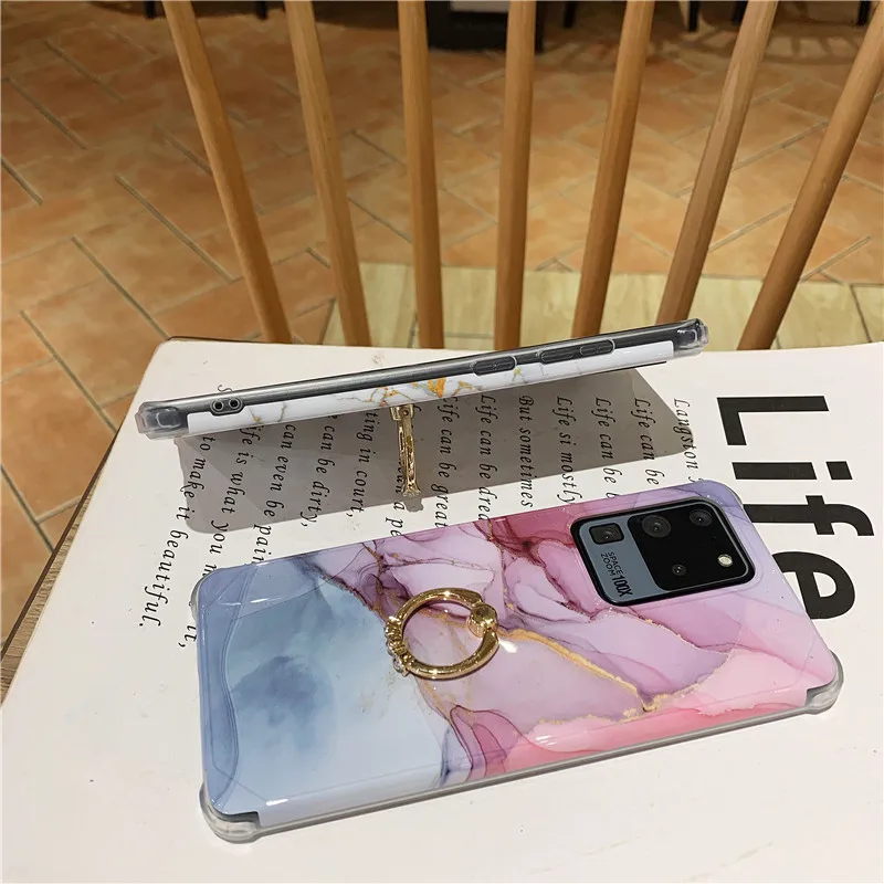 

With Ring Case For Samsung Galaxy S20 FE S30 S 21 Note 20 Ultra S10 10 Plus Pattern Soft Silicone Phone Cover 5G Marble Cases