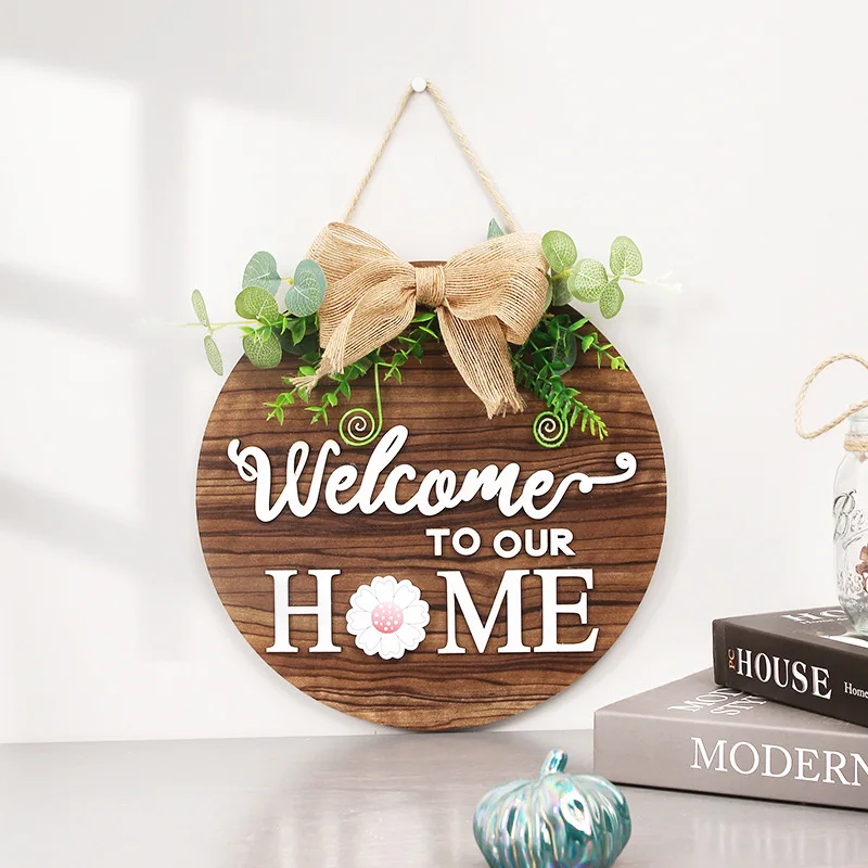 

Welcome to Our Home Sign for Front Door Decor Wooden Farmhouse Wall Sign for Front Porch Rustic Door Hangers Spring SASI