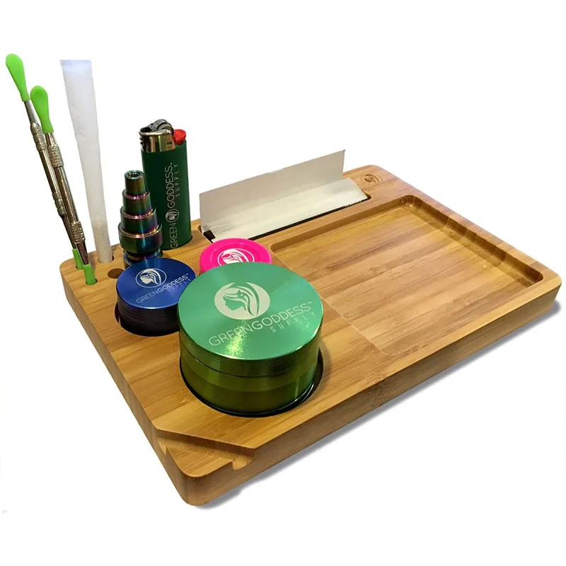 Natural Dark Bamboo Back Flip Striped Bamboo Rolling Tray Wooden Folding Magnetic Weed Trays Tobacco Herb Smoking Accessories