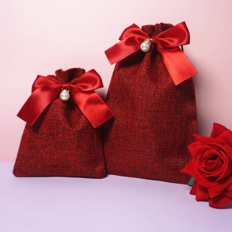 

Льняные джутовые подарочные пакеты на шнурке, 1 шт., Размеры S/M/L, конфетная коробка, стандартная коробка, упаковка, подарочные пакеты, свадебн...