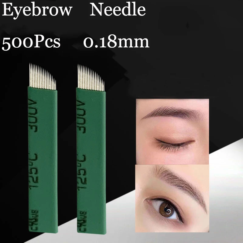 

500Pcs 0.18mm Laminas Agulhas Tebori Microblading needles Permanent Makeup Tattoo Needle 12 14 16 18 Pin for Eyebrow Manual Pen