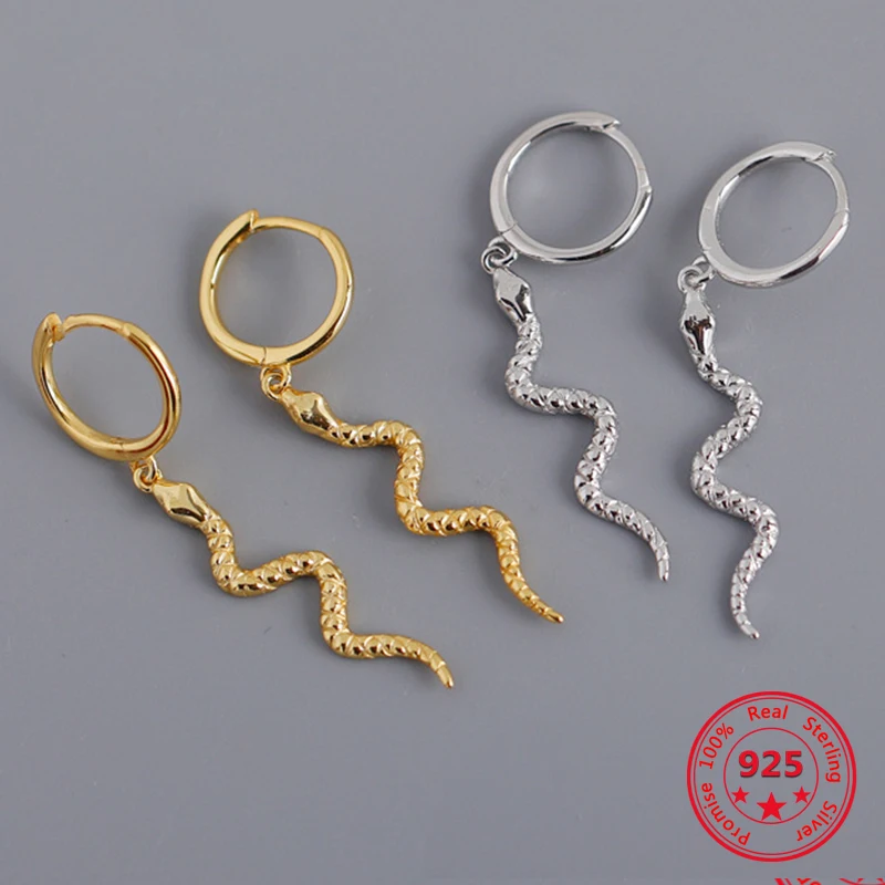 

S925 Sterling Silver Hyperbole Pendant Snake Hoop Earrings Women Punk Fashion Long Serpentine Snake Tassel Women Animal Earrings