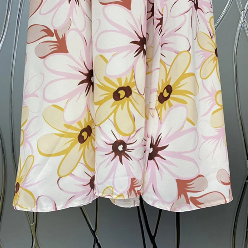 

TWOTWINSTYLE Sweet Floral Dress For Women Square Collar Lantern Long Sleeve High Waist Hit Color Mid Dresses Female 2021 Clothes