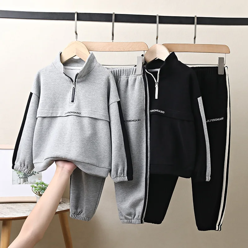 

Спортивный костюм для мальчиков и девочек, повседневный пуловер в полоску и штаны, комплект одежды из 2 предметов для подростков, весна-осен...