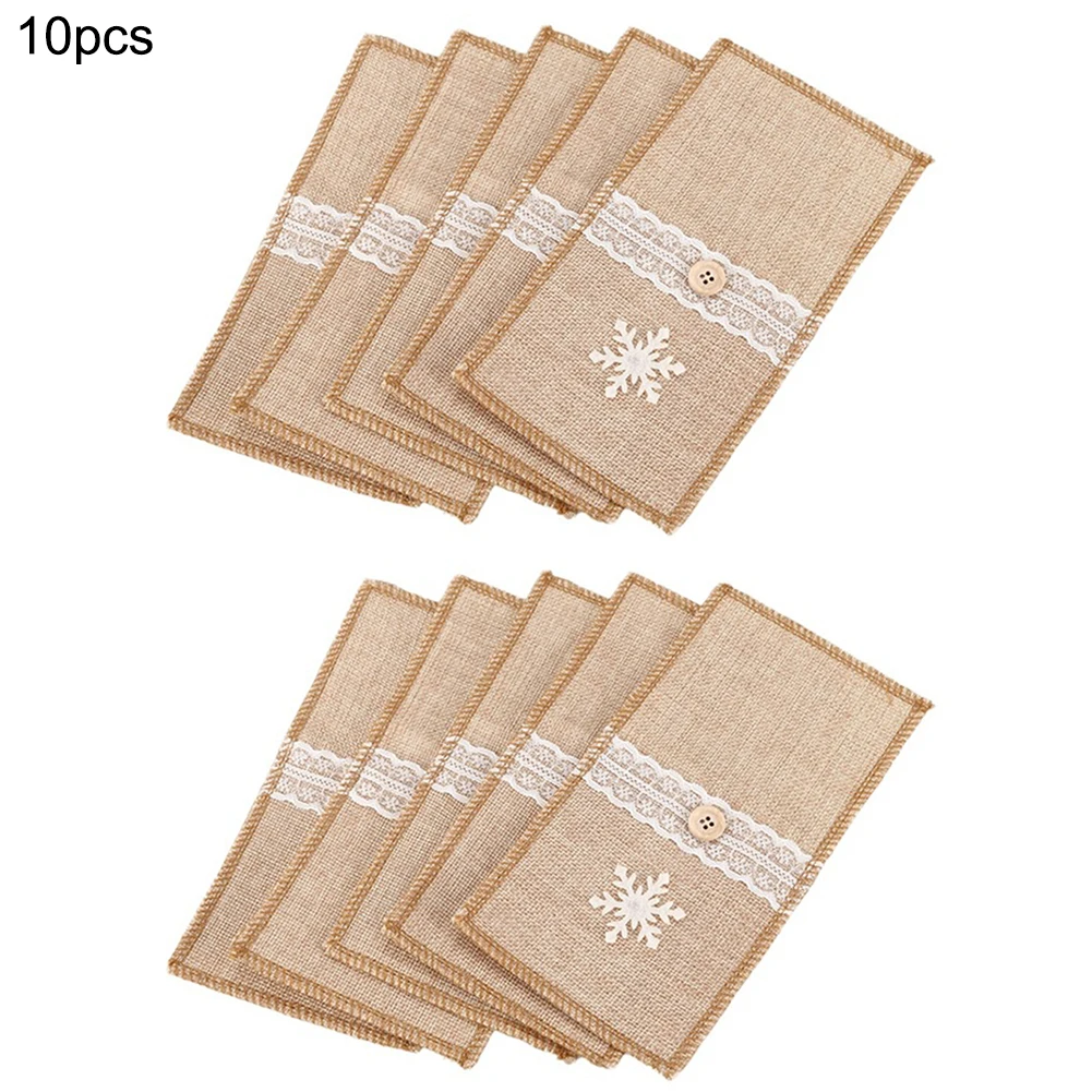 Популярно 10 шт рождественские кружева мешочек для столовых приборов свадебные