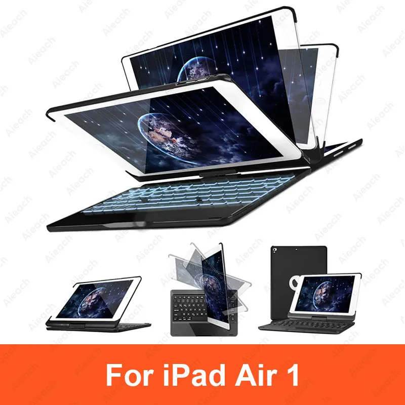 iPad Air 1 Black Чехол для iPad Pro 11 10,5 9,7 7 цветов с подсветкой 360 Rotatio Беспроводной Bluetooth клавиатура чехол для iPad 6th 5th воздуха на возраст 1, 2, 3 - Цвет: iPad Air 1 Black