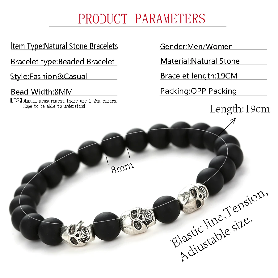 2020 новый модный мужской браслет из натурального камня лавовые бусины Скелет