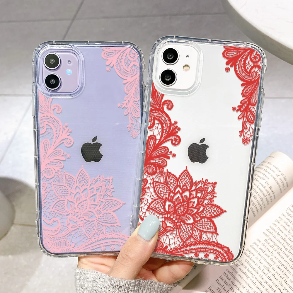 Women Lace Flower Case For iPhone 11 14 Pro Max 12 13 Mini 7 8 X XR XS Max Case For iPhone 6 6S 7 8 Plus SE 2020 Silicone Cover