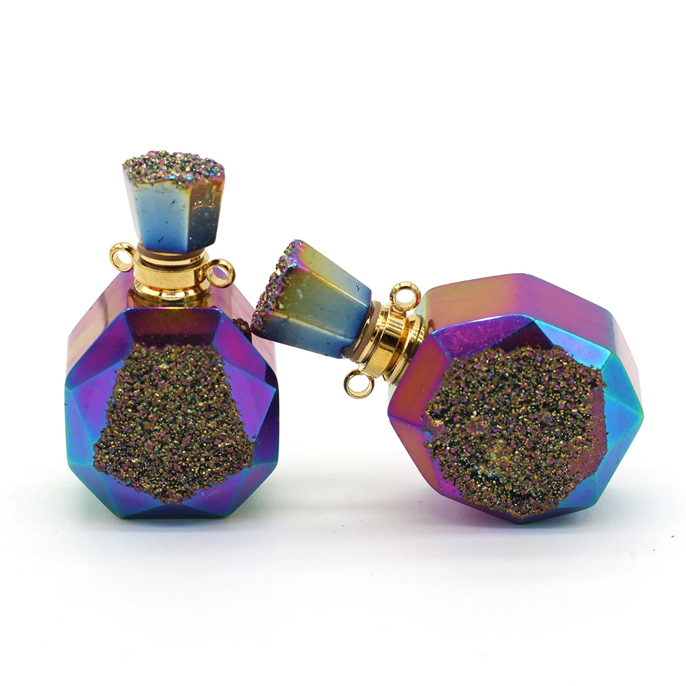 Natural Stone Perfume Bottle Rhombus Plating Pendant Essential Oil Diffuser For Jewelry Making DIY Necklace Accessories Gift 1PC | Украшения