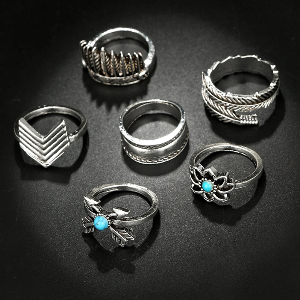 6 шт./партия Модные Простые комбинированные уникальные кольца набор массивные