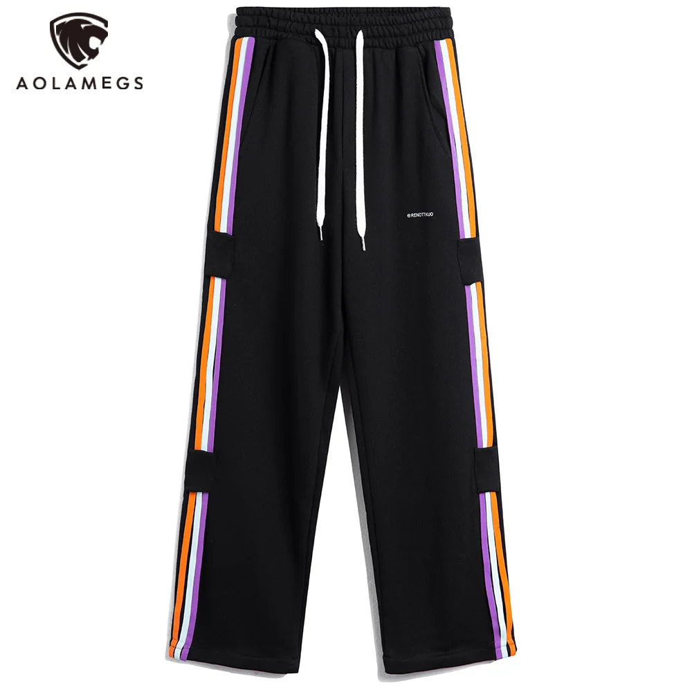 

Aolamegs Sweatpants Men Side Colorful Drawstring Track Pants Casual Loose Cozy Straight Trousers High Street Harajuku Streetwear