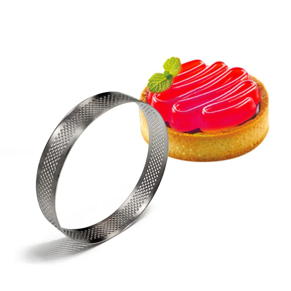 

Stainless Steel Cake Tart Ring Non-Stick Round French Pie Pancake Mousse Circle Mould Perforated Dessert Decoration Tool DIY