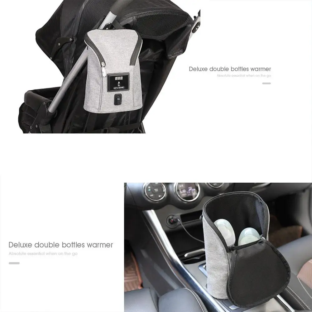 Новая Автомобильная двойная бутылочка, теплая сумка для молока, USB теплее для молока, дорожная коляска, утепленная сумка, детская бутылочка для кормления, подогреватель