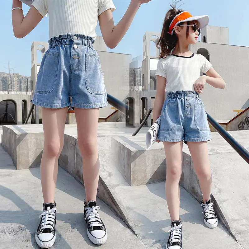 

Girls Shorts New Summer Children's Shorts With Button Design Jeans Casual Party Beach Denim Short Pants Teenager Clothes 4-13Yrs