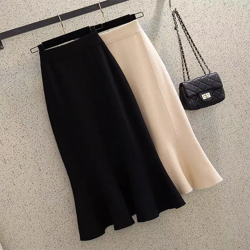 

Женская трикотажная юбка-годе, однотонная облегающая юбка с оборками и высокой талией, модель Y999 в Корейском стиле на осень и зиму