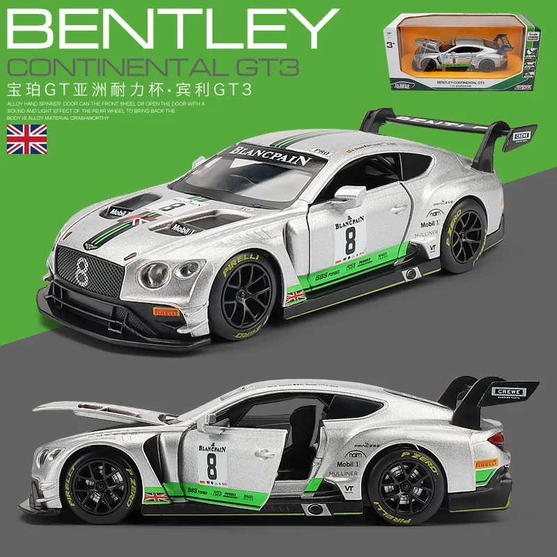 

Children's day Gift Simulation Bentley GT3 alloy Car Model Sound And Light Pull Back Rally Car Children's toy Car Model