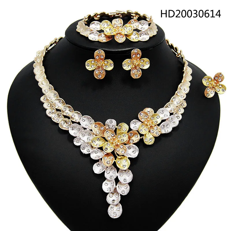 

Yulaili New Flower Shape Crystal Choker Necklace Earrings Bracelet Ring Nigerian Wedding Bridal Jewelry Sets Free Shipping