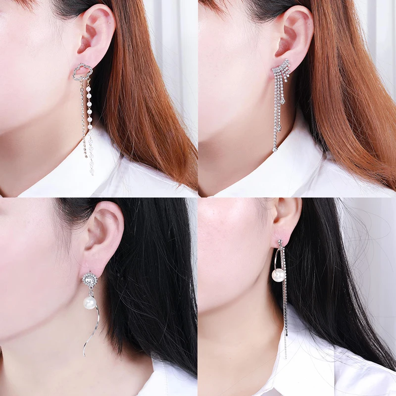 HanCheng жемчужные серьги модные ювелирные изделия Висячие висячие Стразы длинные