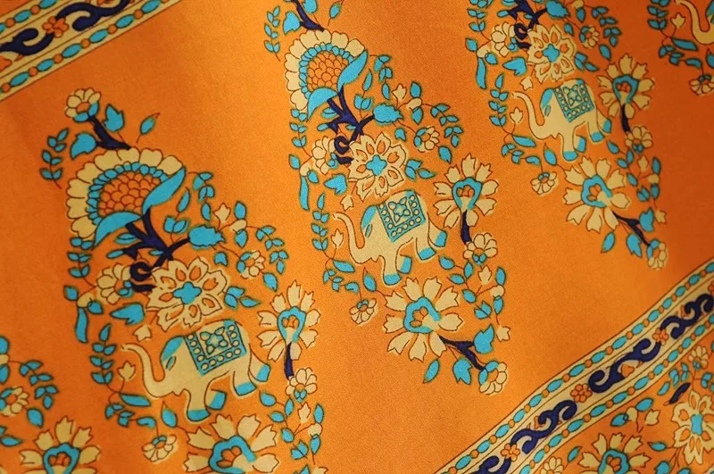 Женское платье с длинным рукавом длинное оранжевое в этническом стиле цветочным