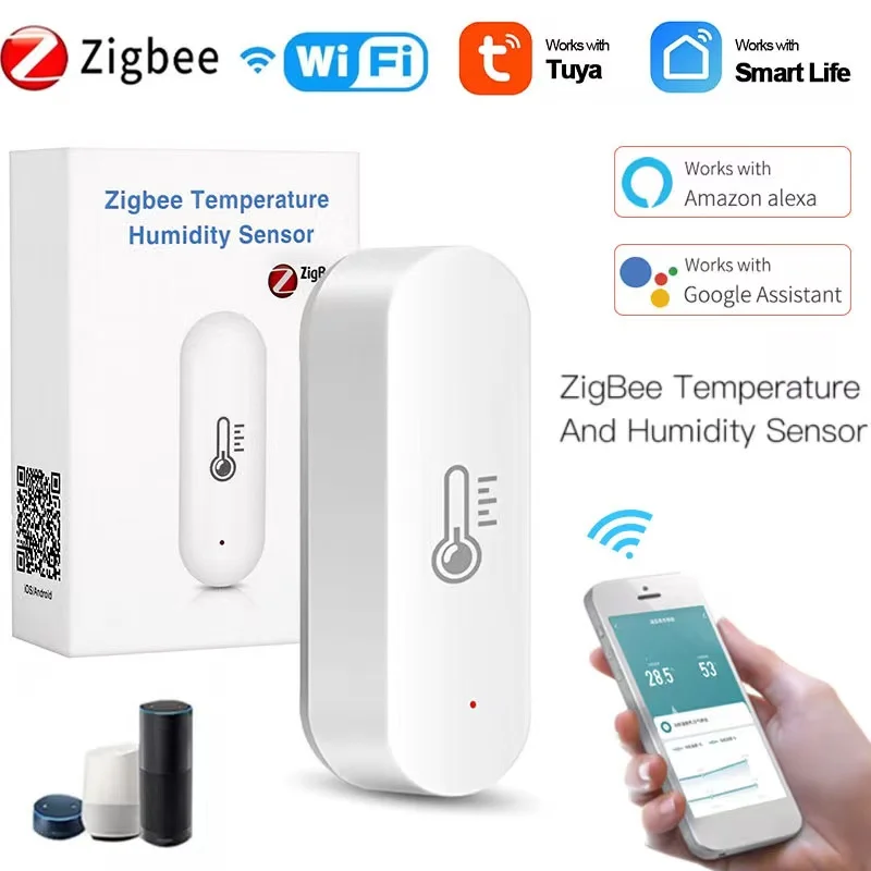 

Tuya ZigBee Smart Home Temperature Humidity Sensor Indoor Hygrometer Battery Powered Support Alexa Google Assistant Need Gateway
