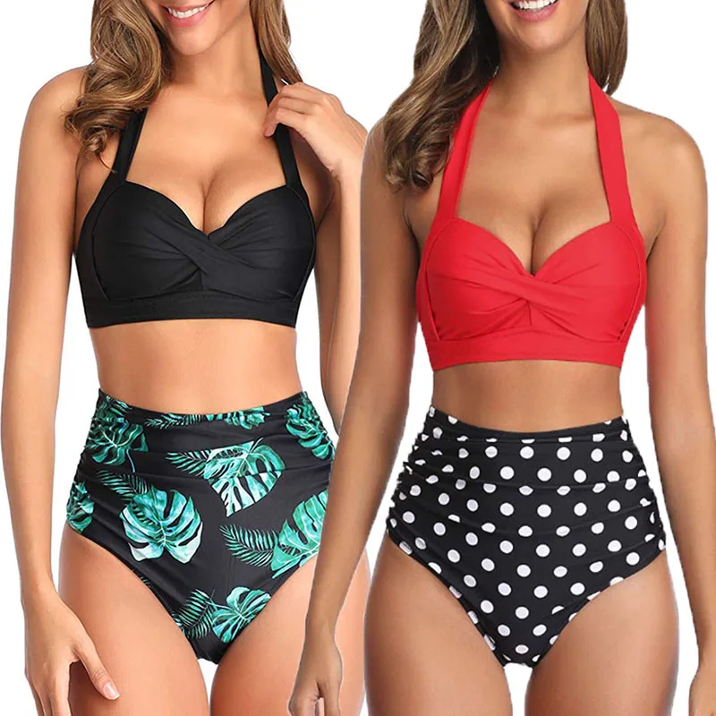 

Комплект бикини женский, с высокой талией и принтом, 2020