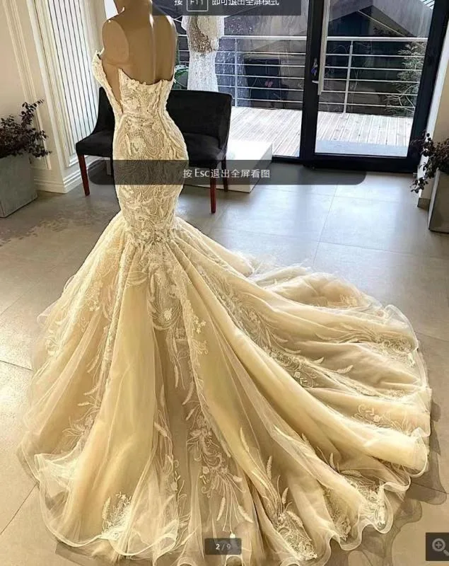 

Eslieb Free Shipping Floor length Custom made Wedding dress 2021 beads lace appliques mermaid wedding dresses