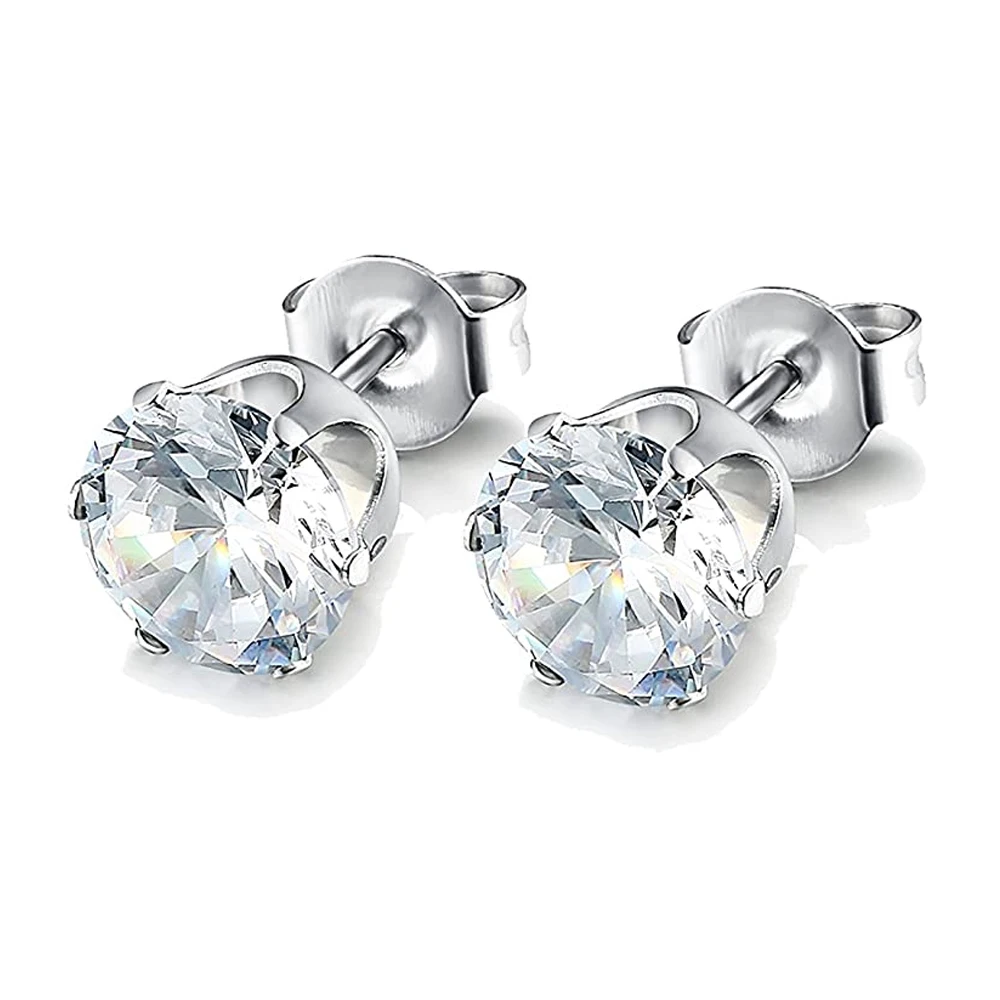 

6 PCS CZ Stud Earrings Stainless Steel for Mens Women Jewelry Set Cartilage Piercing Helix Round Square Jewelry Cubic Zirconia