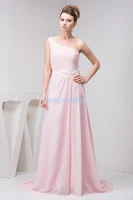 free shipping 2016 new design one shoulder appliques formale brides maid custom sizecolor long pink chiffon bridesmaid dresses