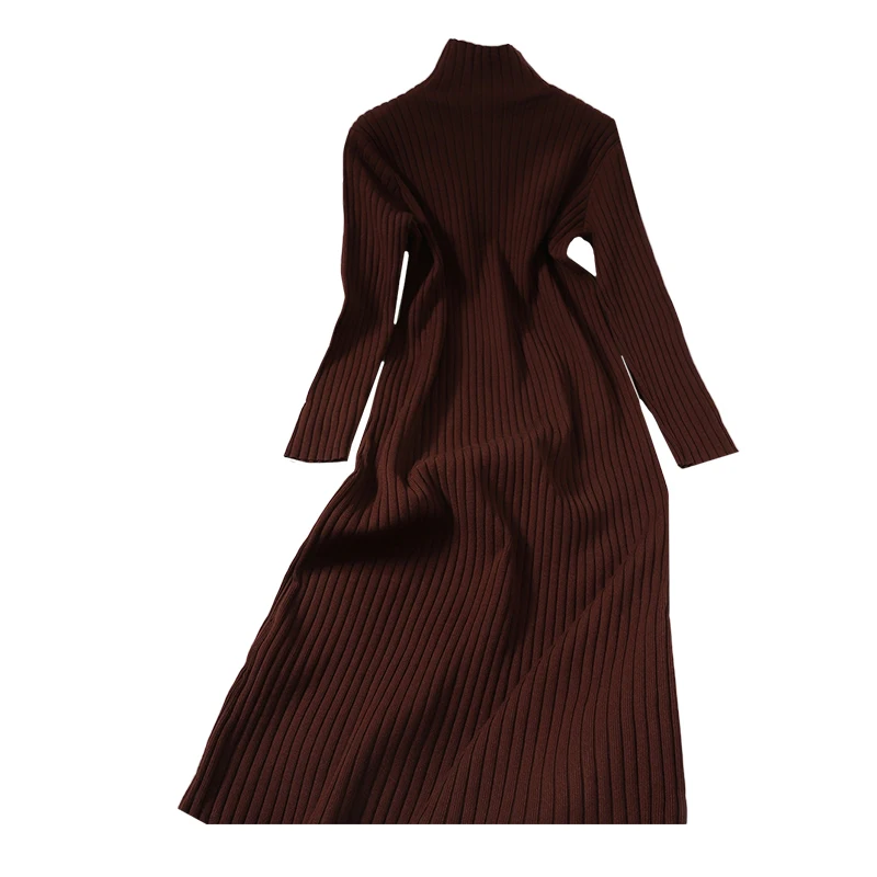 

Knitting Cotton Women Dresses Autumn New Long-Sleeved Straight Knee-Length Lady Eleagant Pulls Outwear Tops