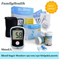 elera blood suger monitor set blood glucose tester home glucose meter 50100 test strips mgdl mmol code free accurate fast