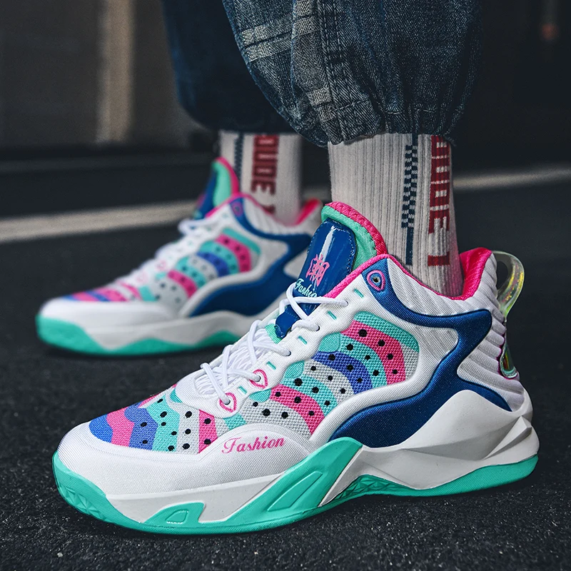 Fashion Colorful Basketball Shoes Men Women Cushioning Sports Shoes Trendy High top Sneakers Men Unisex Footwear Basket Homme