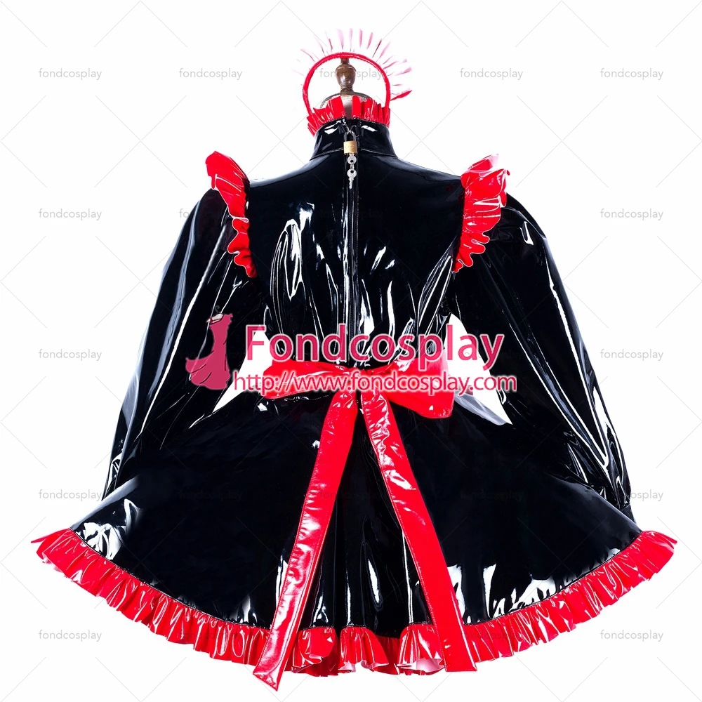 fondcosplay adult sexy cross dressing sissy maid black heavy pvc dress lockable Uniform Heart apron costume Tailor-made[G2193] |