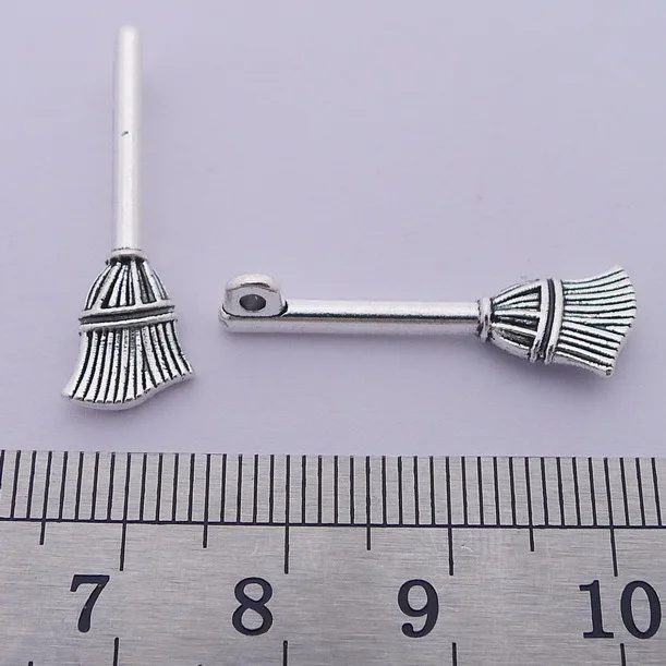 

20pcs Charms For Jewelry Making Antique Silver Color Broom Charms 9x27mm