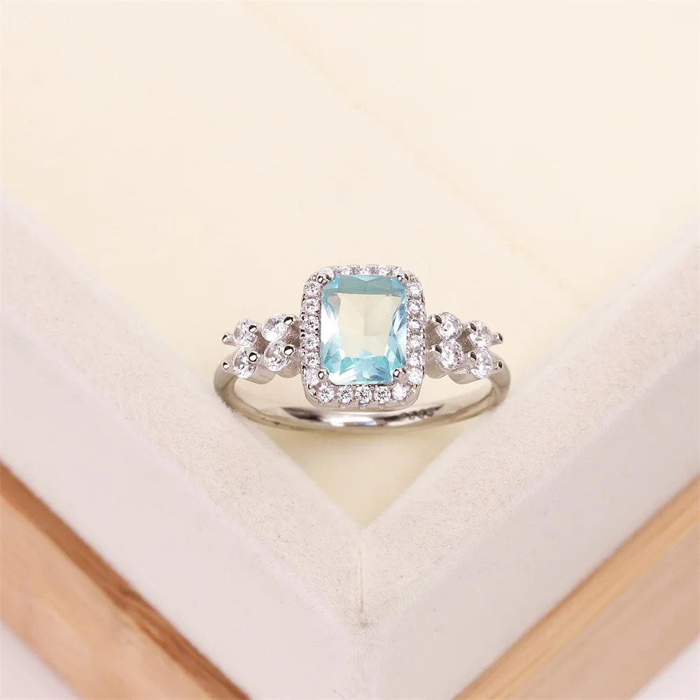 

Лидер продаж, обручальное кольцо из серебра пробы в европейском и американском стиле, светло-голубой циркон, квадратные ювелирные изделия с...