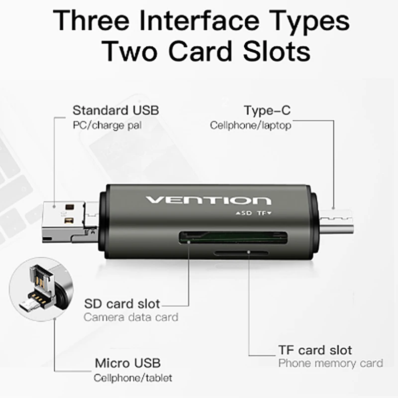 Vention Micro SD кард-ридер адаптер type C USB карта памяти для MacBook ноутбука 3 0 SD/TF OTG |