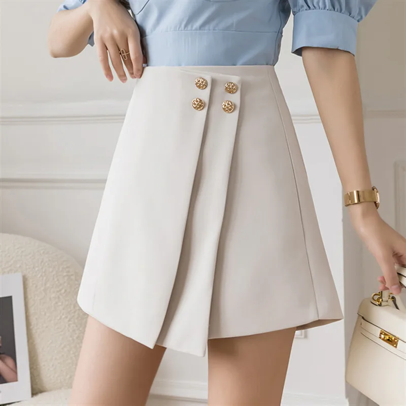 

POUNGDUDU 2021 Summer Women's Shorts Pants Wide Leg Female Hot Shorts Hakama Korean Style Elegant Comfortable Elastic Waist