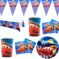51pcslot cars theme tablecloth birthday party napkins plates cups kids favors lightning mcqueen flags decoration hanging banner