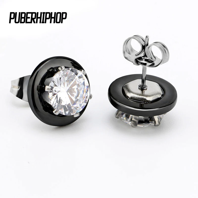 Модные блестящие серьги-гвоздики с большими кристаллами черные белые