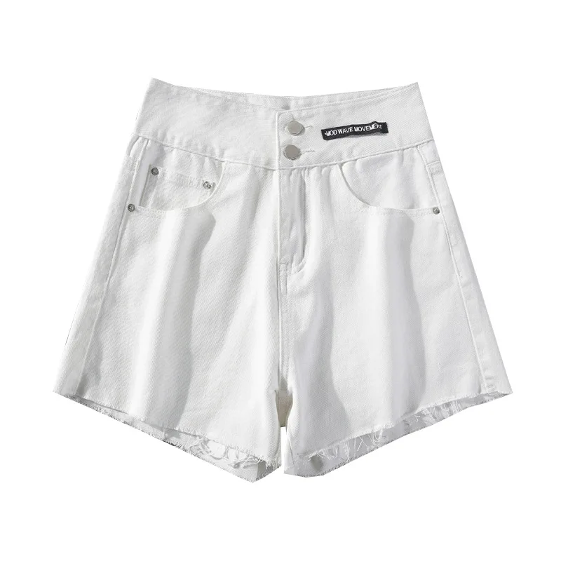

New summer 2021 women's Denim Shorts wide leg fashion high waist straight Pants Black Wool edge