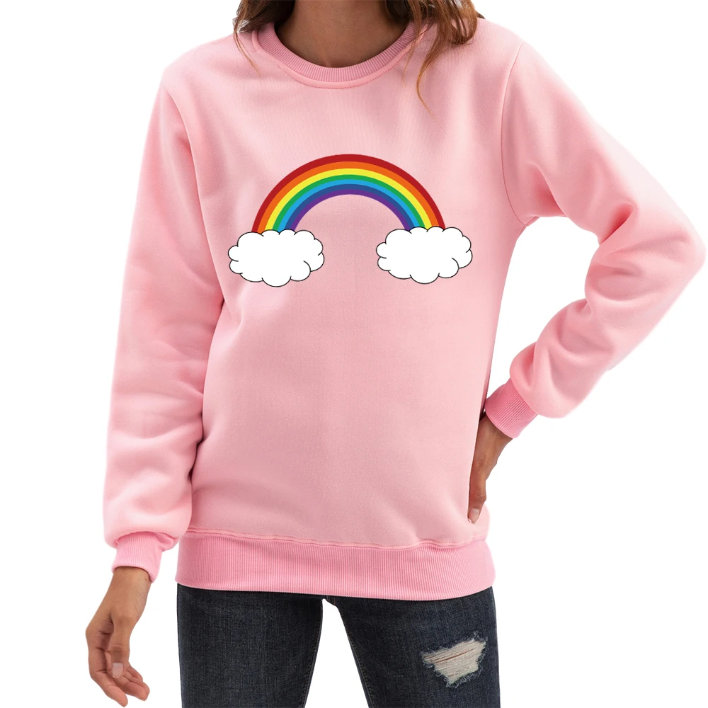 

Women Rainbow Pattern Hoodies Fashion Winter Harajuku Black White Print Long Sleeve Hoody Pullove