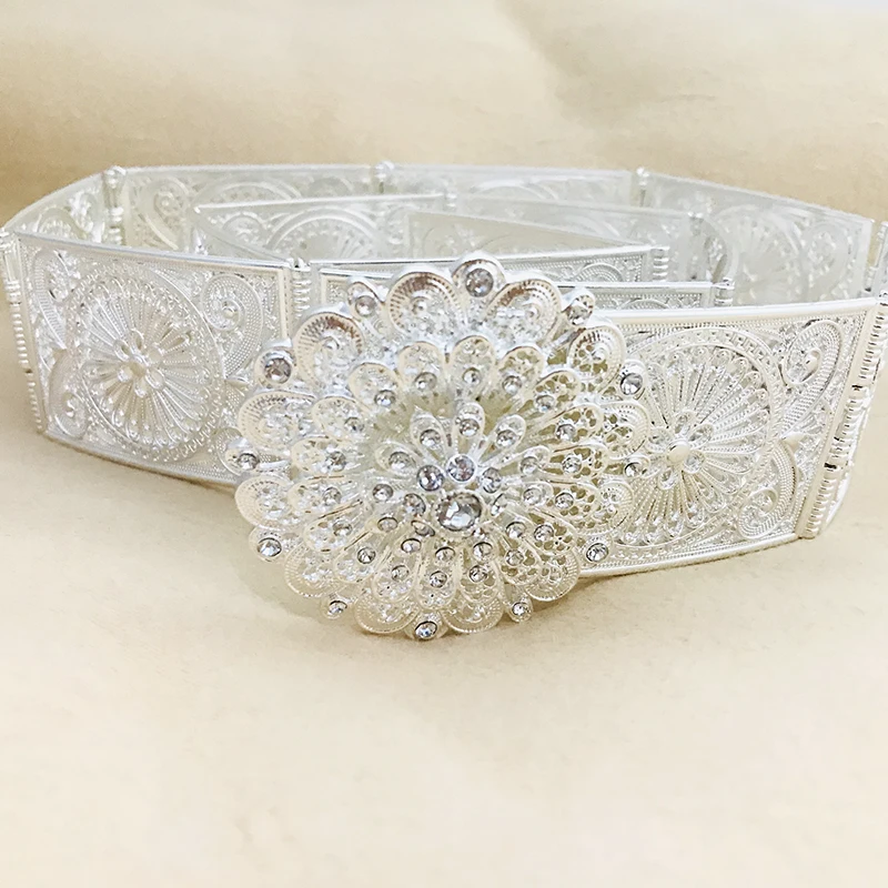 Moroccan Chic Caftan Wedding Metal Belt for Women Gold Silver Color Rhinestone Waist Chain Dubai Bridal Dress Body Jewelry