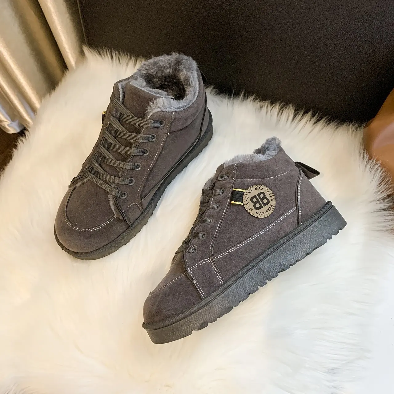 

Black shoes canvas shoes women shoes 2021 botas mujer Winter snow boots high-top sneakers lace-up cotton shoes