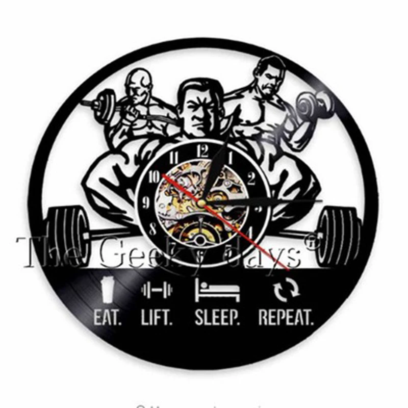 Vintage Vinyl Record Wall Clock Design No Pain Gain Gym Bodybuilding Fitness Sport Clocks Watch Bodybuilder Gift | Дом и сад