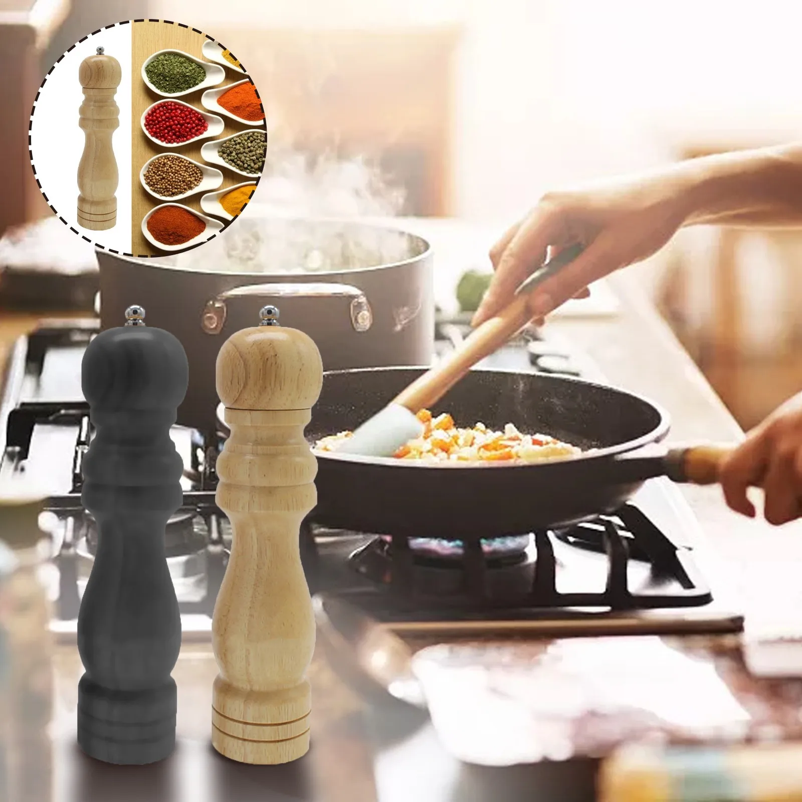 

Перечница с сильными регулируемыми мельницами для соли и перца, керамическая мельница из твердой древесины 5, 8, 10 дюймов-кухонные инструмен...