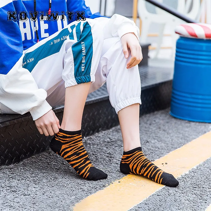 Женские короткие носки с принтом зебры черные леопардовым в стиле Харадзюку