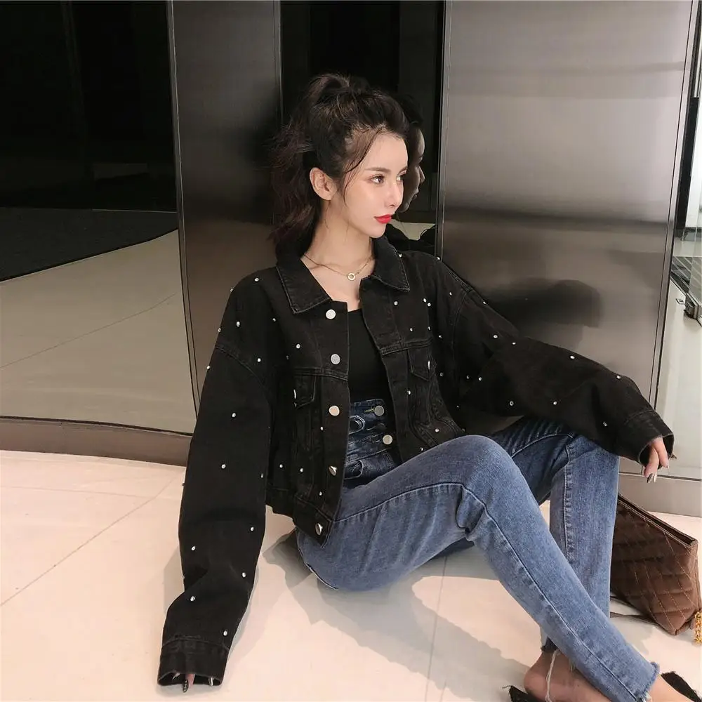 Куртка женская джинсовая короткая свободного кроя винтажная верхняя одежда из
