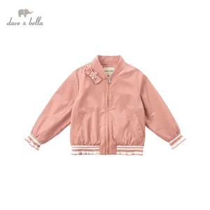 DKH15786 нижнее белье в стиле бренда dave bellaкомплект весенней детской модной одежды для девочек, с бантом, в полоску, пальто с карманами; Милые топы для детей; Детская верхняя одежда высокого качества